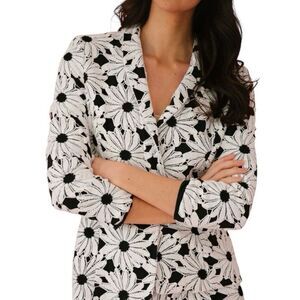 Anthropologie Judith March Small Daisy Floral Embroidered Blazer Black White W9